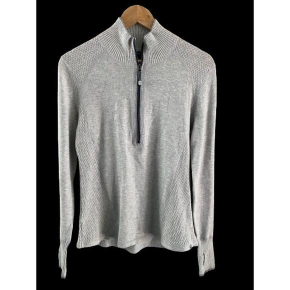 Eddie Bauer Womens Gray 1/4 Zip Pullover Sweater Thumb Holes Sz M - Picture 1 of 9